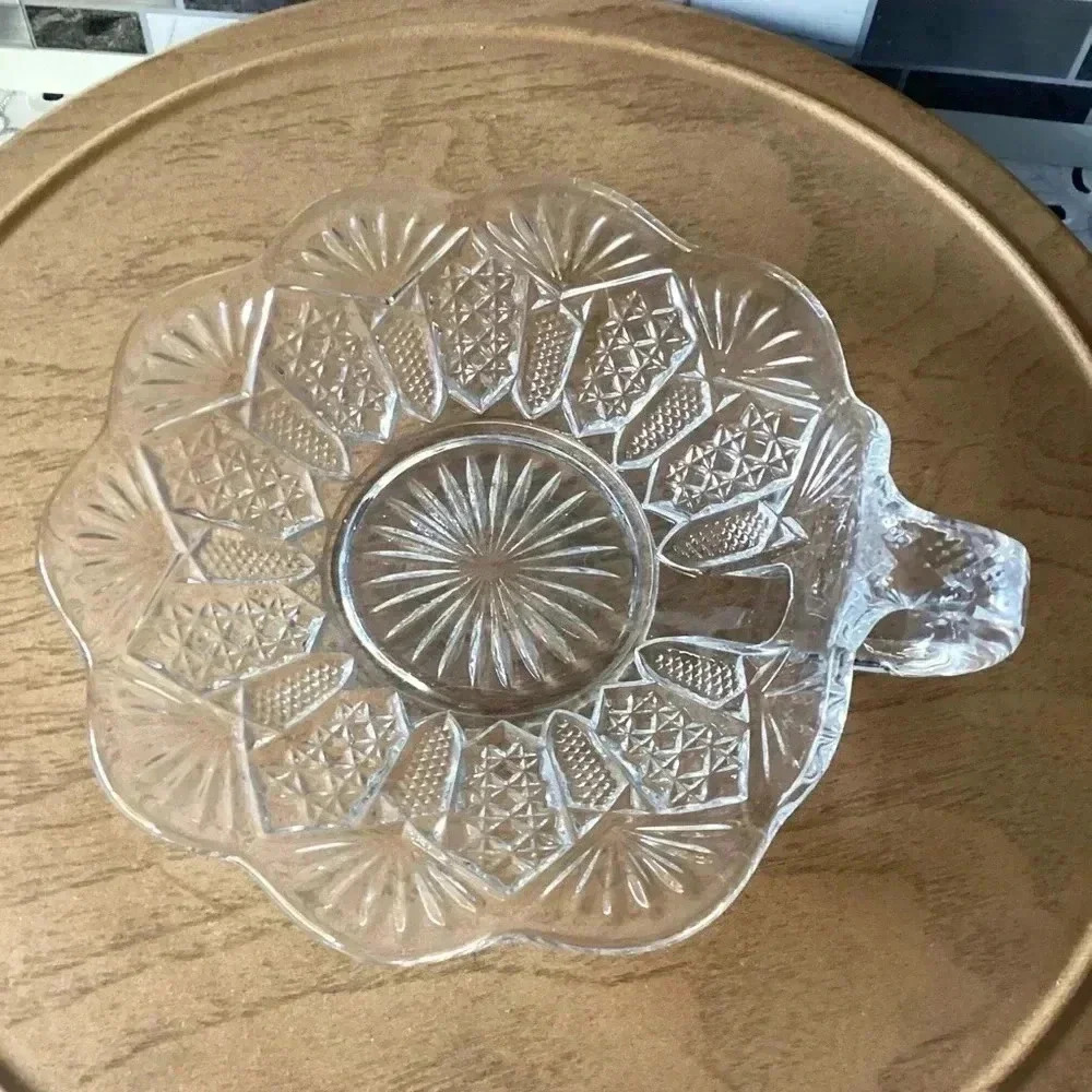 RARE FIND Detailed Glass Clear Dish with Handle, Art, Bowl, Candy, Center Piece